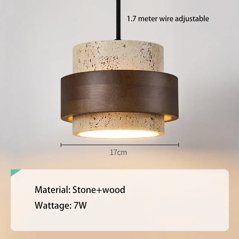 Sasso Walnut Wood Stone Pendant Light for Bedroom & Bar
