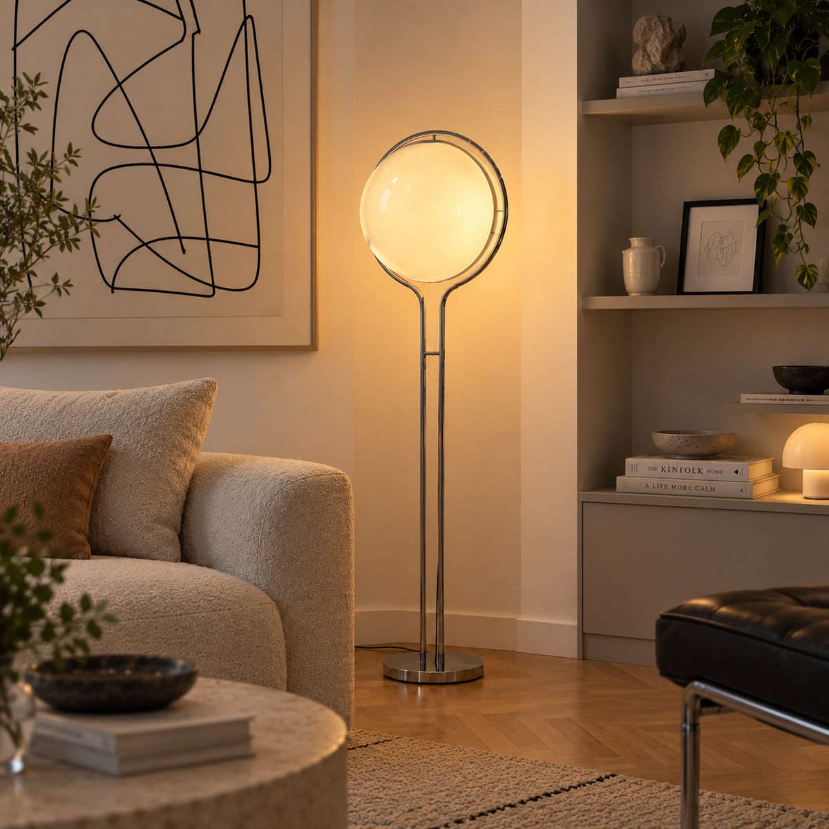 Sfera Chrome Acrylic Ball Floor Lamp for Living Room & Bedroom