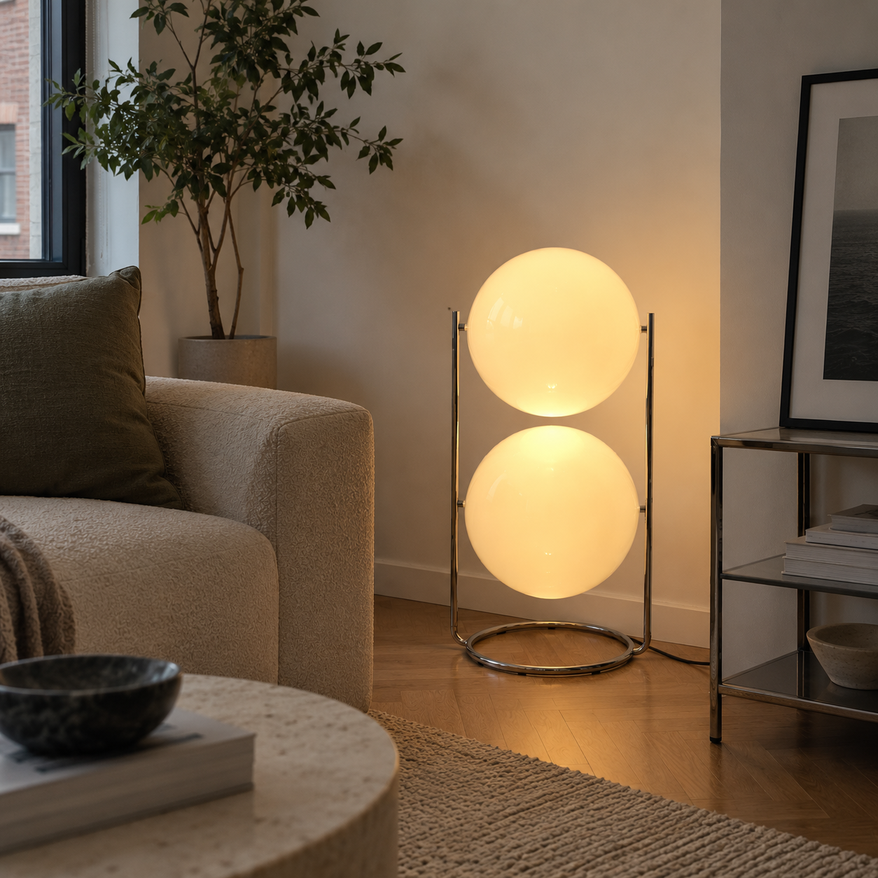 Sfera Chrome Acrylic Ball Floor Lamp for Living Room & Bedroom