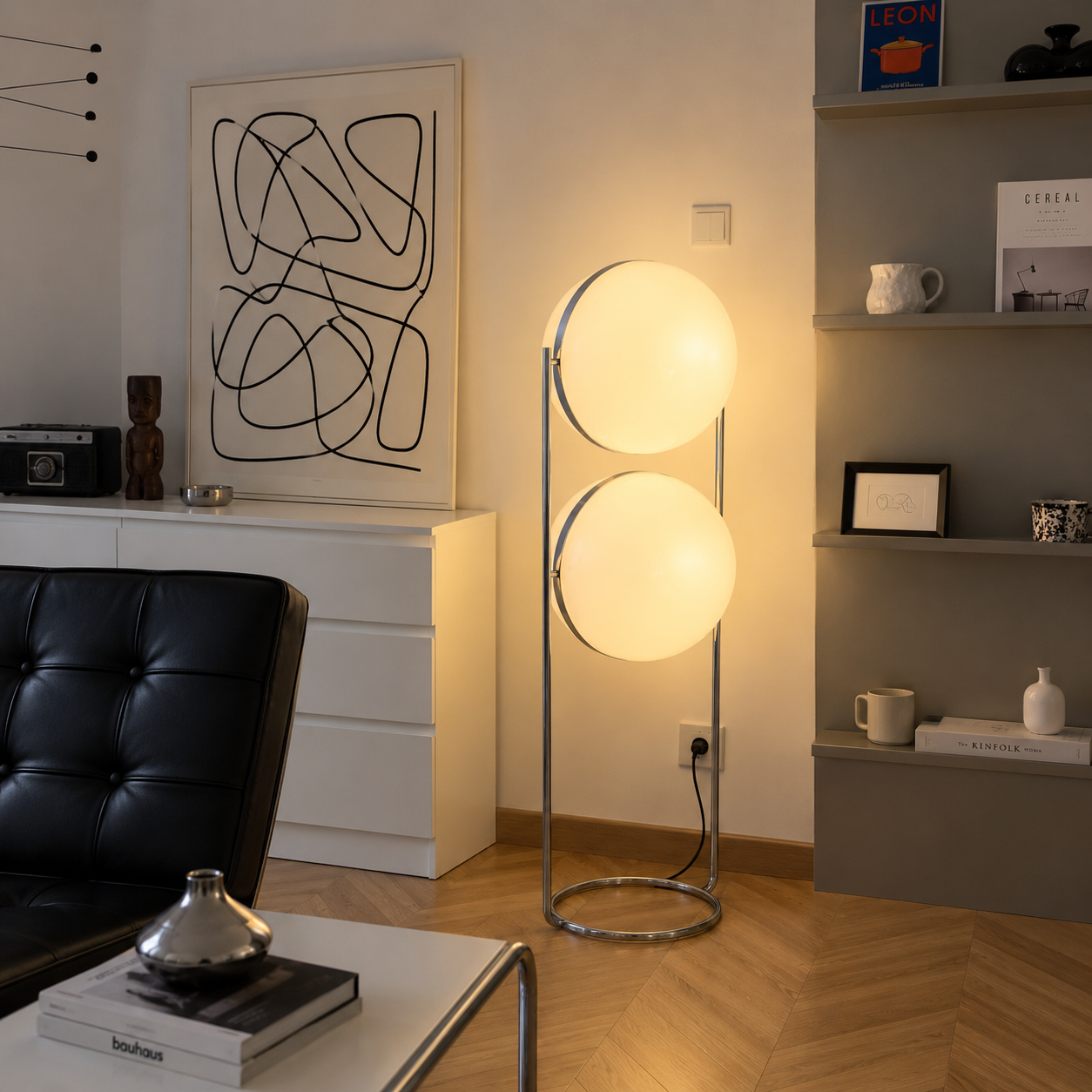 Sfera Chrome Acrylic Ball Floor Lamp for Living Room & Bedroom