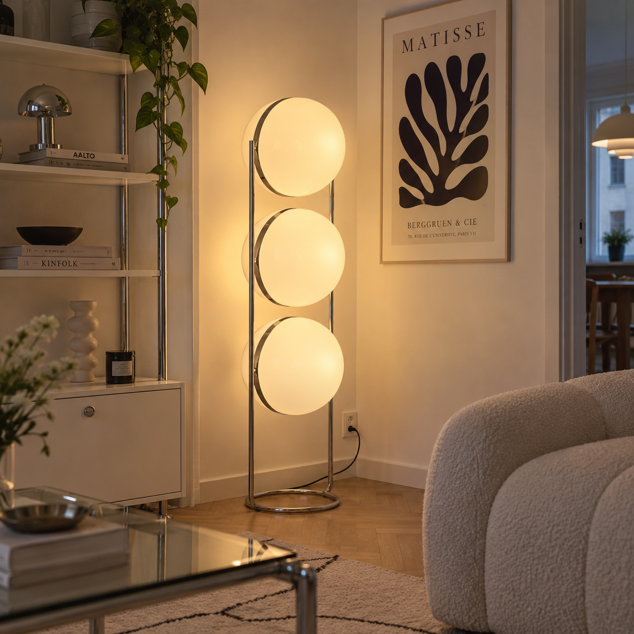 Sfera Chrome Acrylic Ball Floor Lamp for Living Room & Bedroom