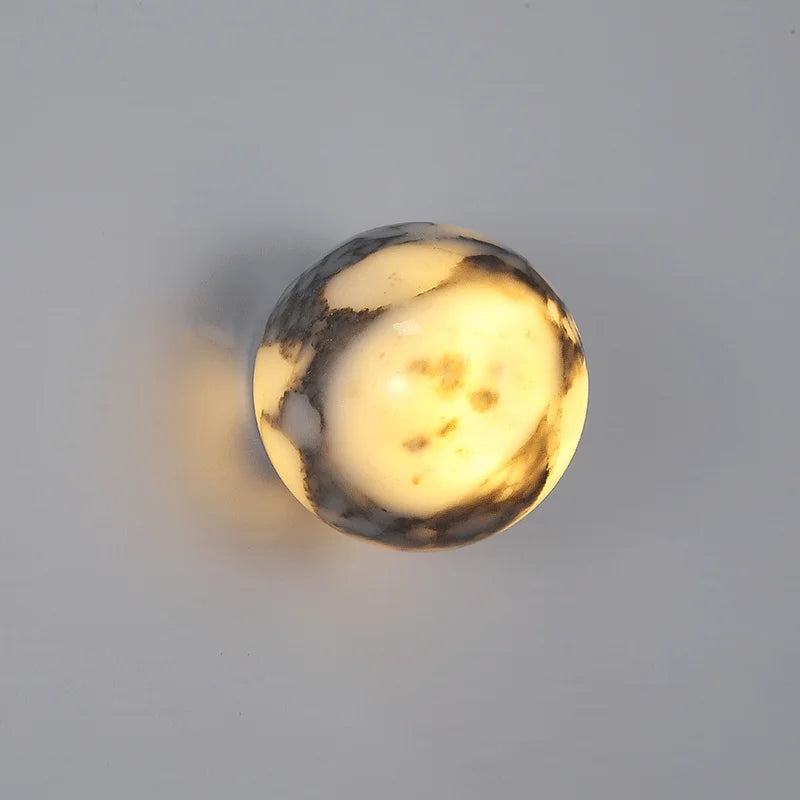 Luna Natural Marble Ball LED Wall Sconce for Bedroom & Hallway