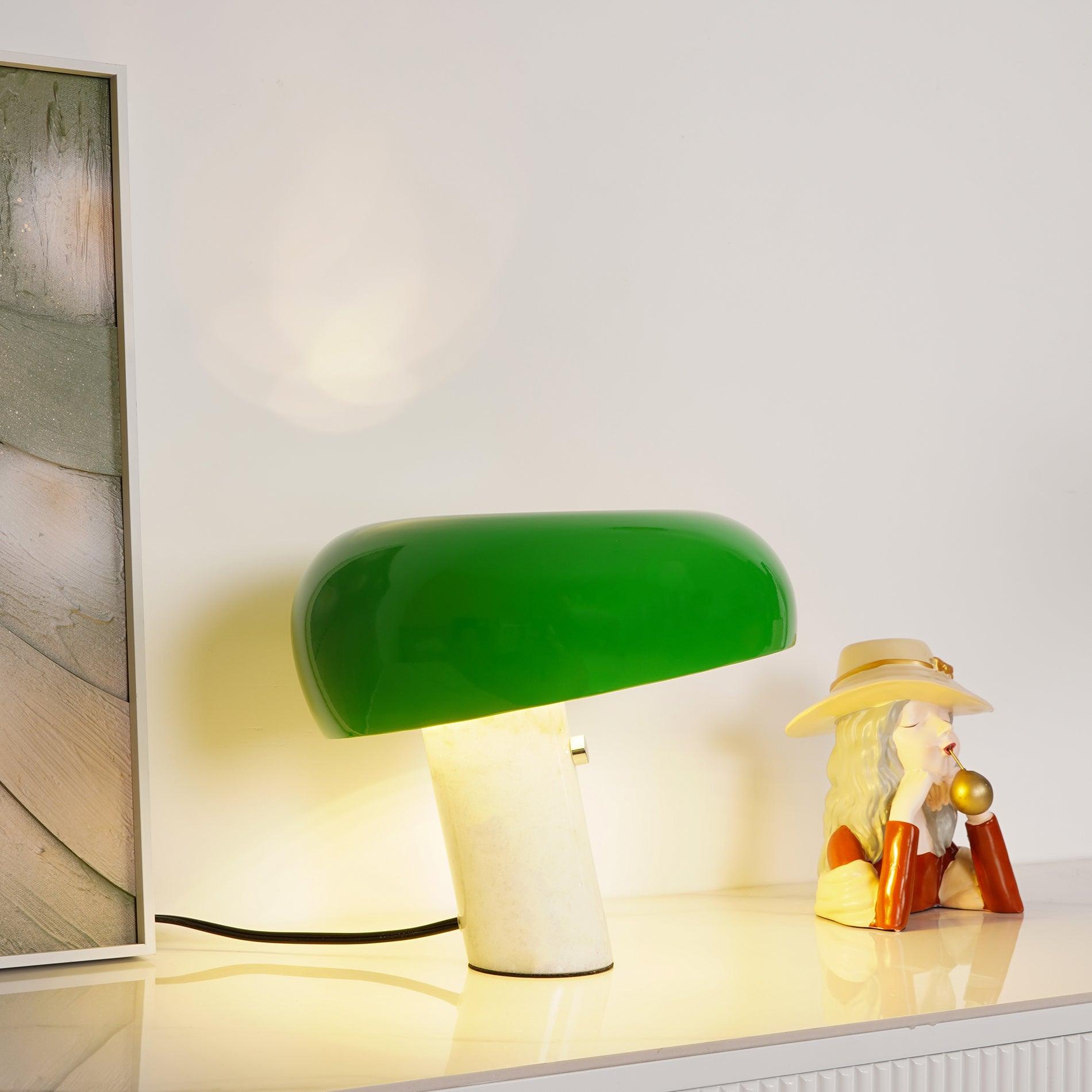 Marmo Italian Carrara Marble Table Lamp with Glazed Metal Reflector