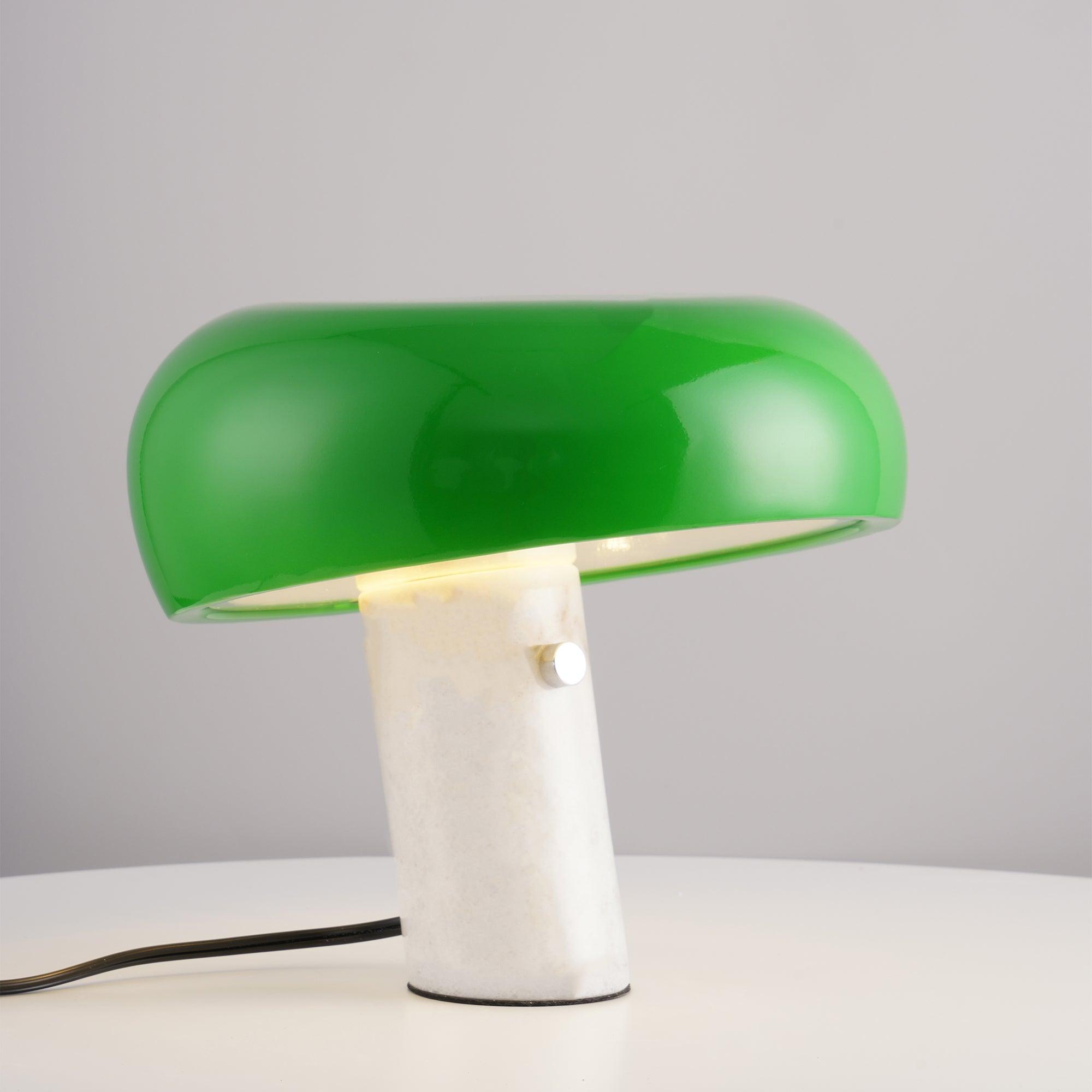 Marmo Italian Carrara Marble Table Lamp with Glazed Metal Reflector