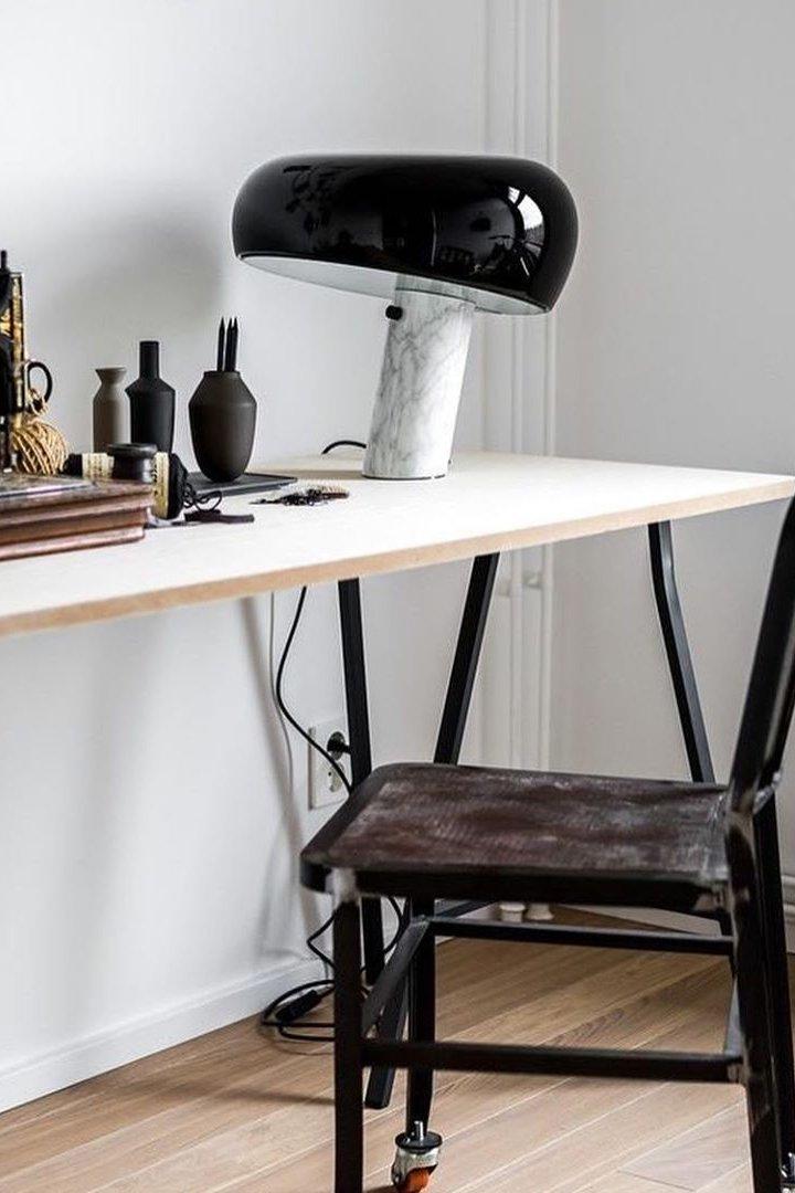 Marmo Italian Carrara Marble Table Lamp with Glazed Metal Reflector