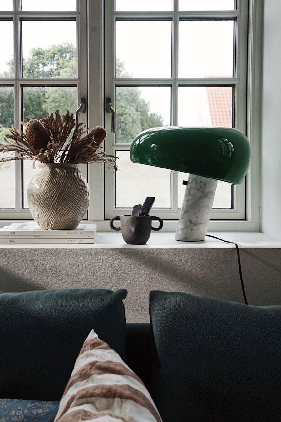 Marmo Italian Carrara Marble Table Lamp with Glazed Metal Reflector