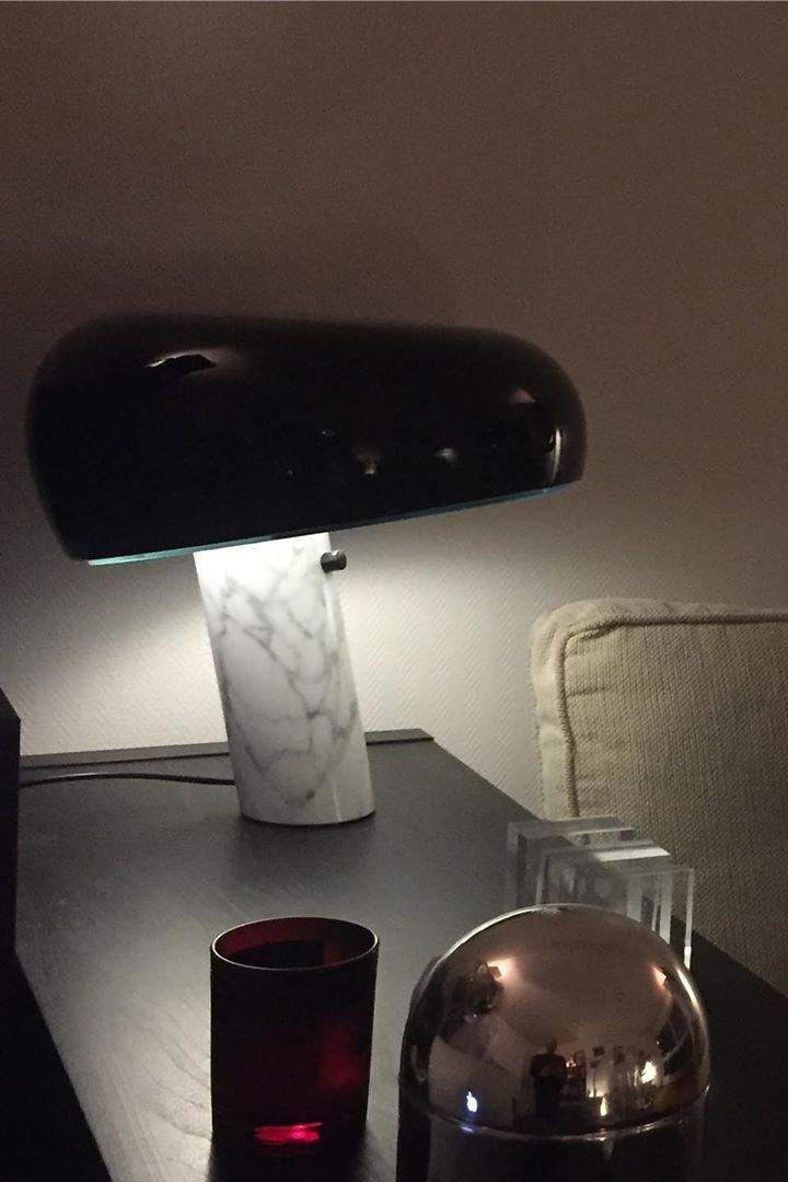 Marmo Italian Carrara Marble Table Lamp with Glazed Metal Reflector