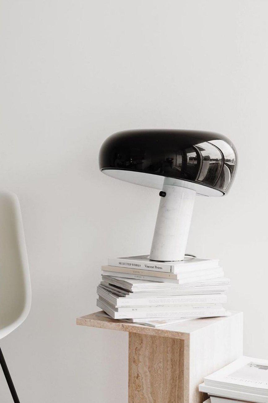 Marmo Italian Carrara Marble Table Lamp with Glazed Metal Reflector