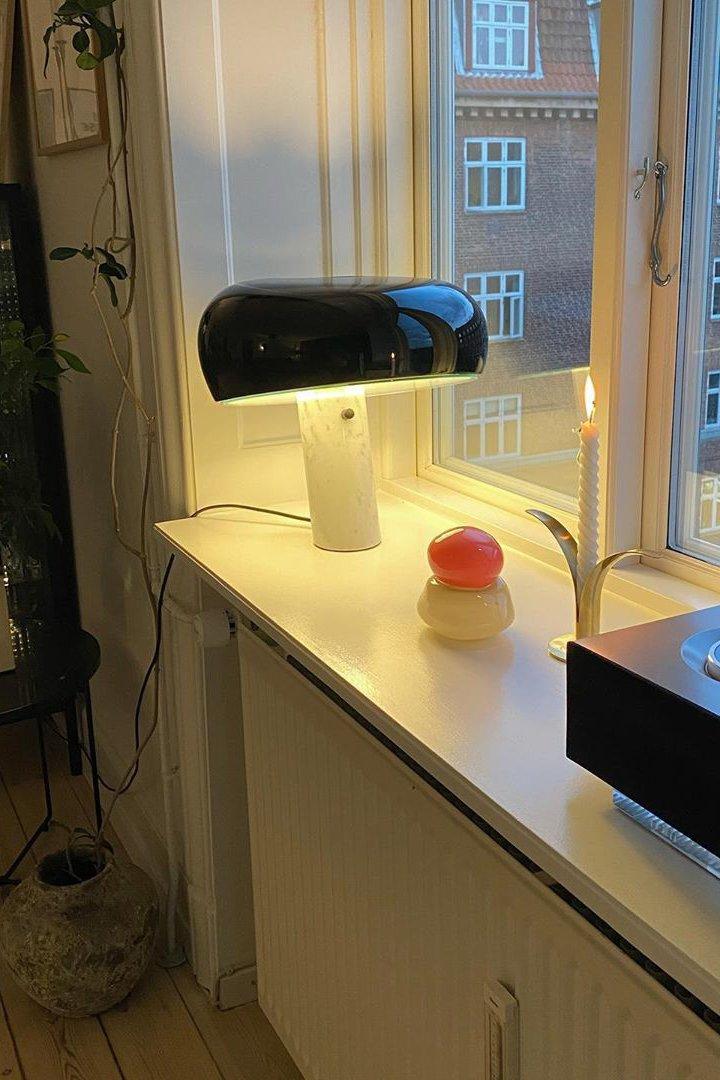 Marmo Italian Carrara Marble Table Lamp with Glazed Metal Reflector