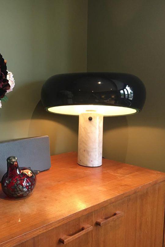 Marmo Italian Carrara Marble Table Lamp with Glazed Metal Reflector