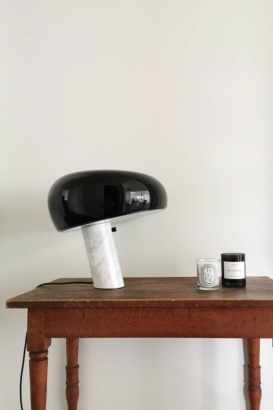 Marmo Italian Carrara Marble Table Lamp with Glazed Metal Reflector