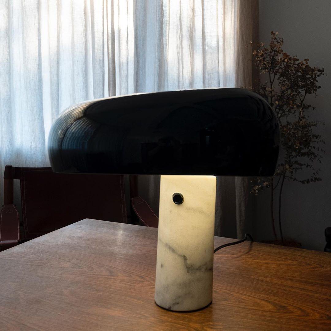 Marmo Italian Carrara Marble Table Lamp with Glazed Metal Reflector
