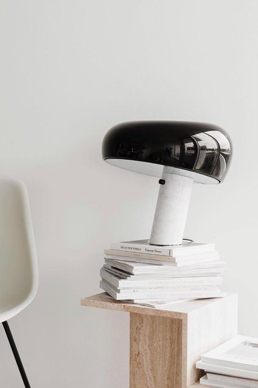 Marmo Italian Carrara Marble Table Lamp with Glazed Metal Reflector