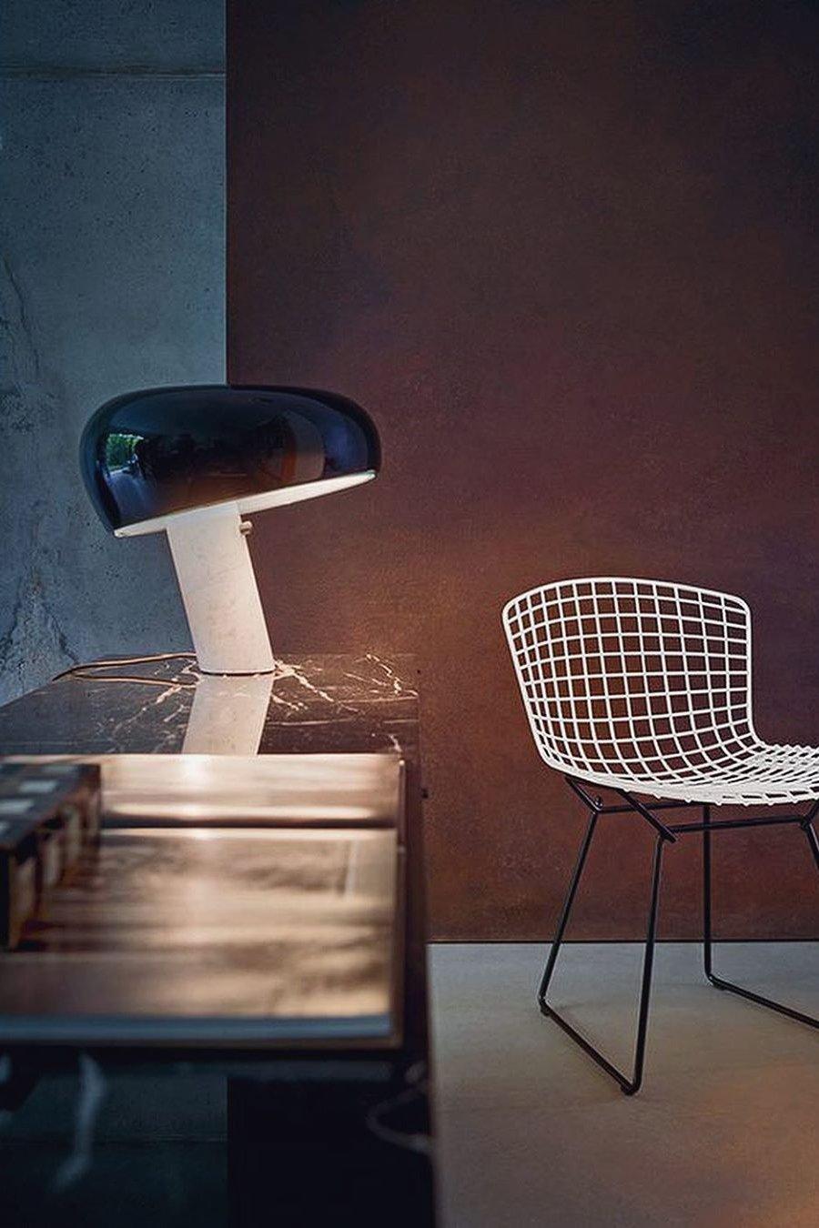 Marmo Italian Carrara Marble Table Lamp with Glazed Metal Reflector