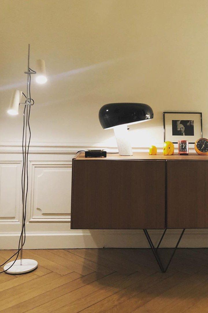 Marmo Italian Carrara Marble Table Lamp with Glazed Metal Reflector