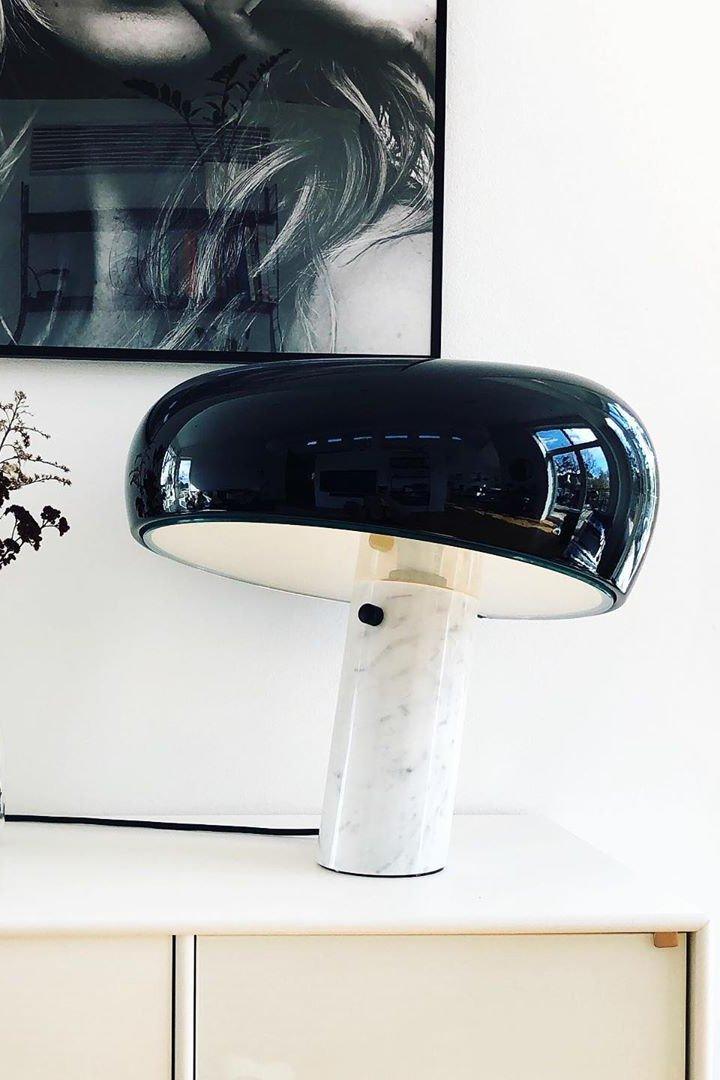 Marmo Italian Carrara Marble Table Lamp with Glazed Metal Reflector