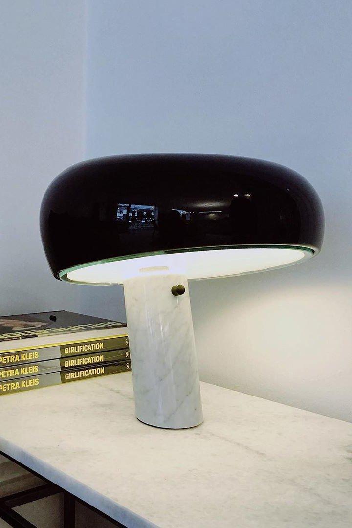 Marmo Italian Carrara Marble Table Lamp with Glazed Metal Reflector