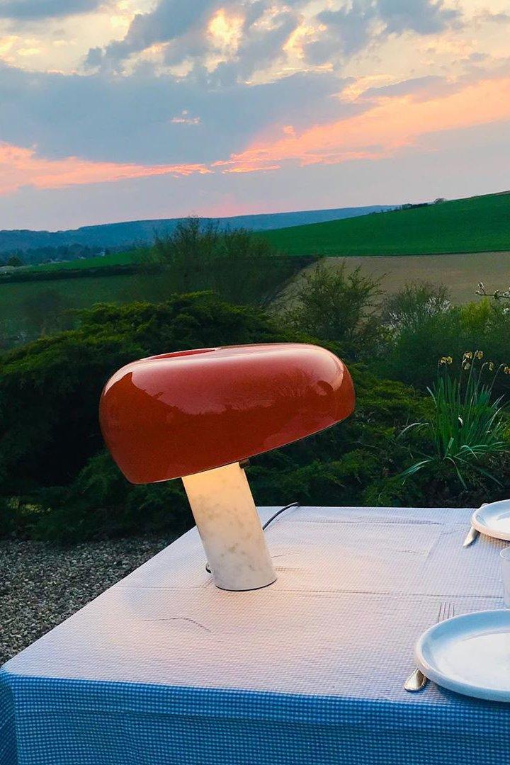 Marmo Italian Carrara Marble Table Lamp with Glazed Metal Reflector