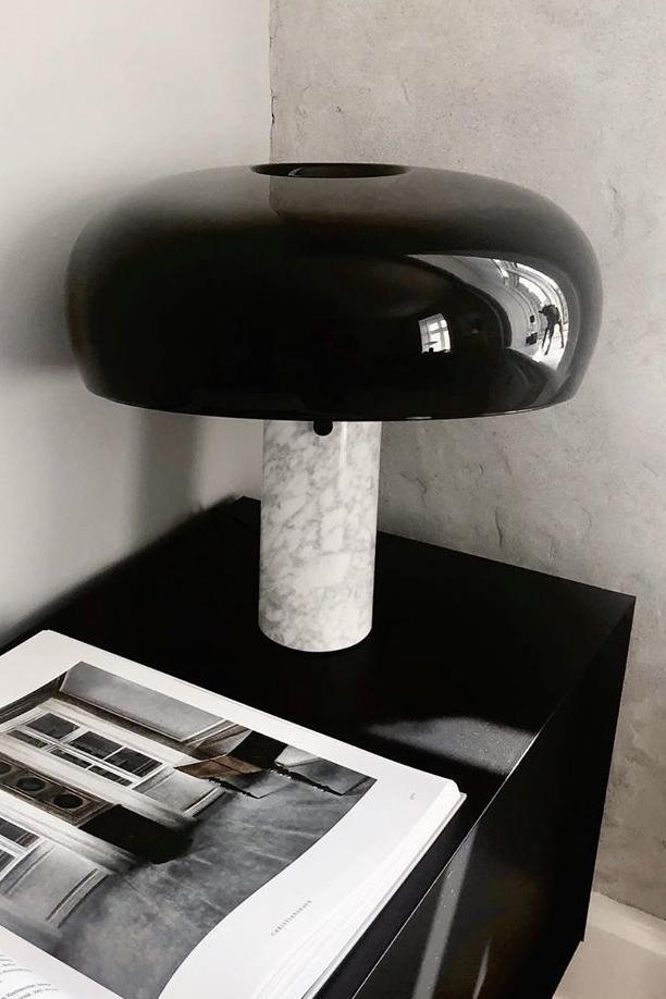 Marmo Italian Carrara Marble Table Lamp with Glazed Metal Reflector
