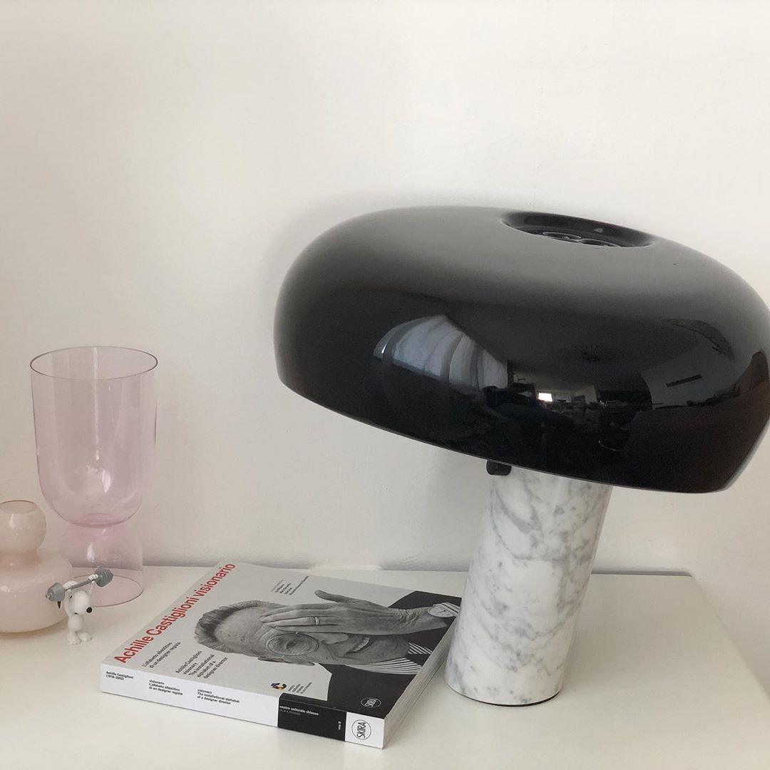 Marmo Italian Carrara Marble Table Lamp with Glazed Metal Reflector