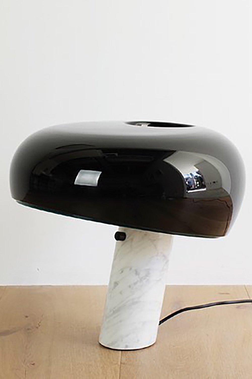 Marmo Italian Carrara Marble Table Lamp with Glazed Metal Reflector