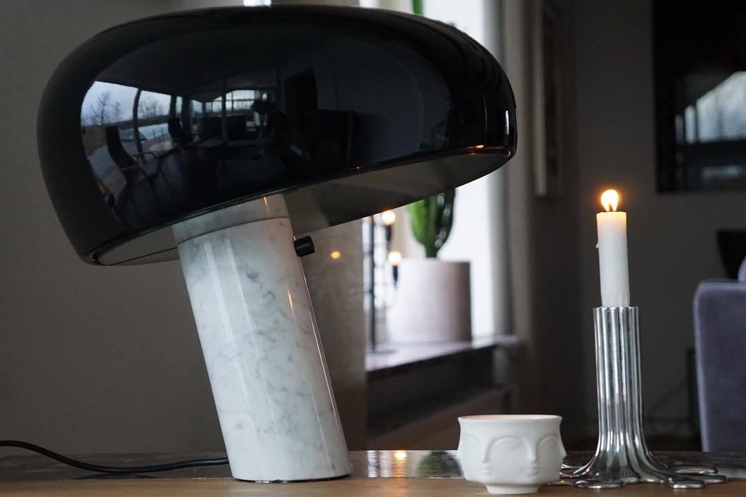 Marmo Italian Carrara Marble Table Lamp with Glazed Metal Reflector