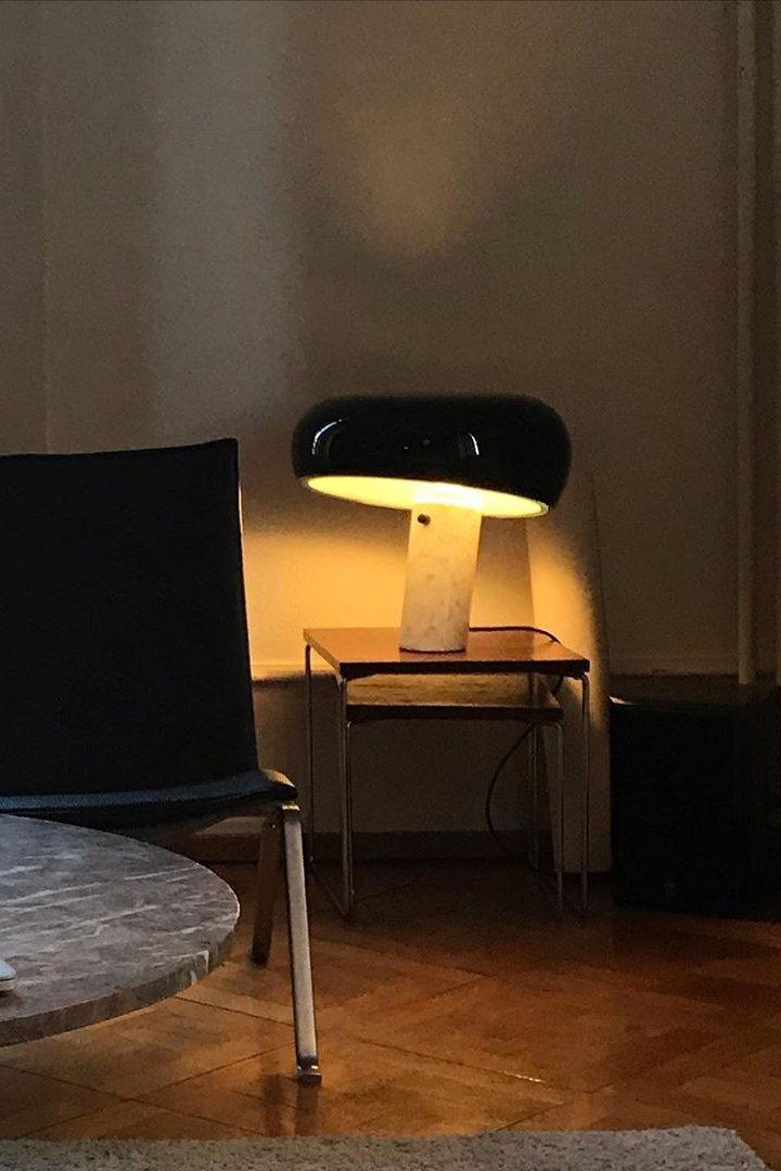 Marmo Italian Carrara Marble Table Lamp with Glazed Metal Reflector
