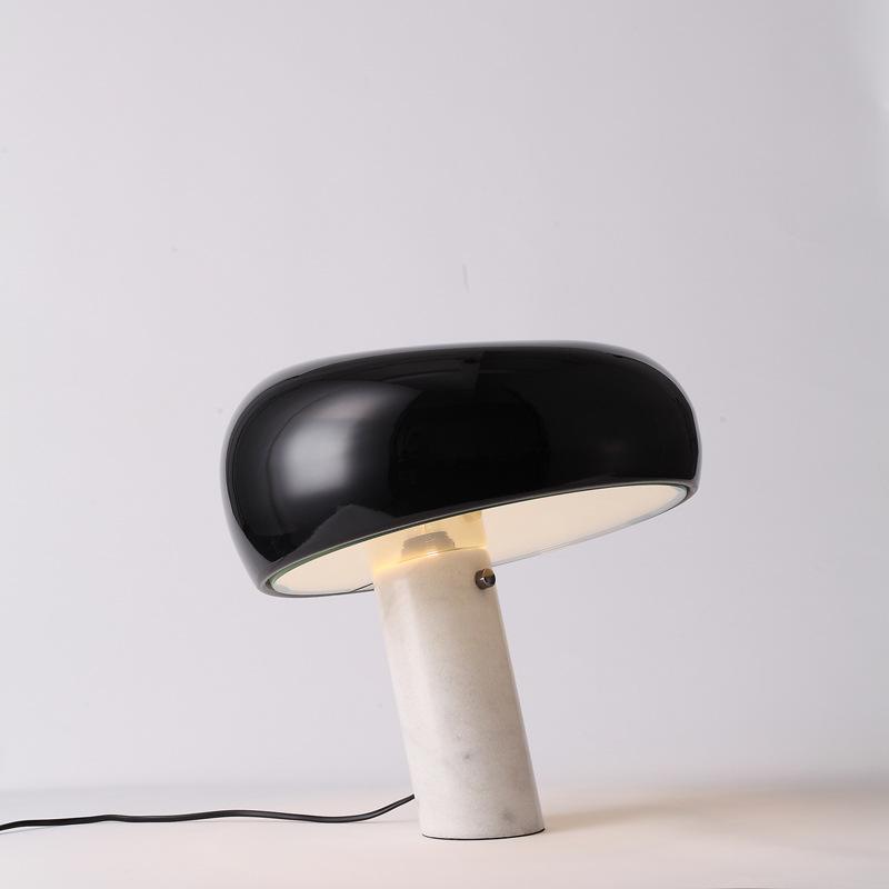 Marmo Italian Carrara Marble Table Lamp with Glazed Metal Reflector