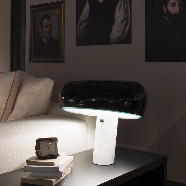 Marmo Italian Carrara Marble Table Lamp with Glazed Metal Reflector