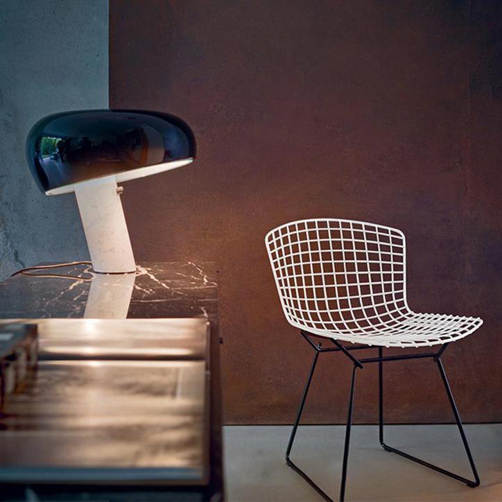 Marmo Italian Carrara Marble Table Lamp with Glazed Metal Reflector