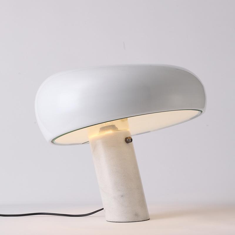 Marmo Italian Carrara Marble Table Lamp with Glazed Metal Reflector