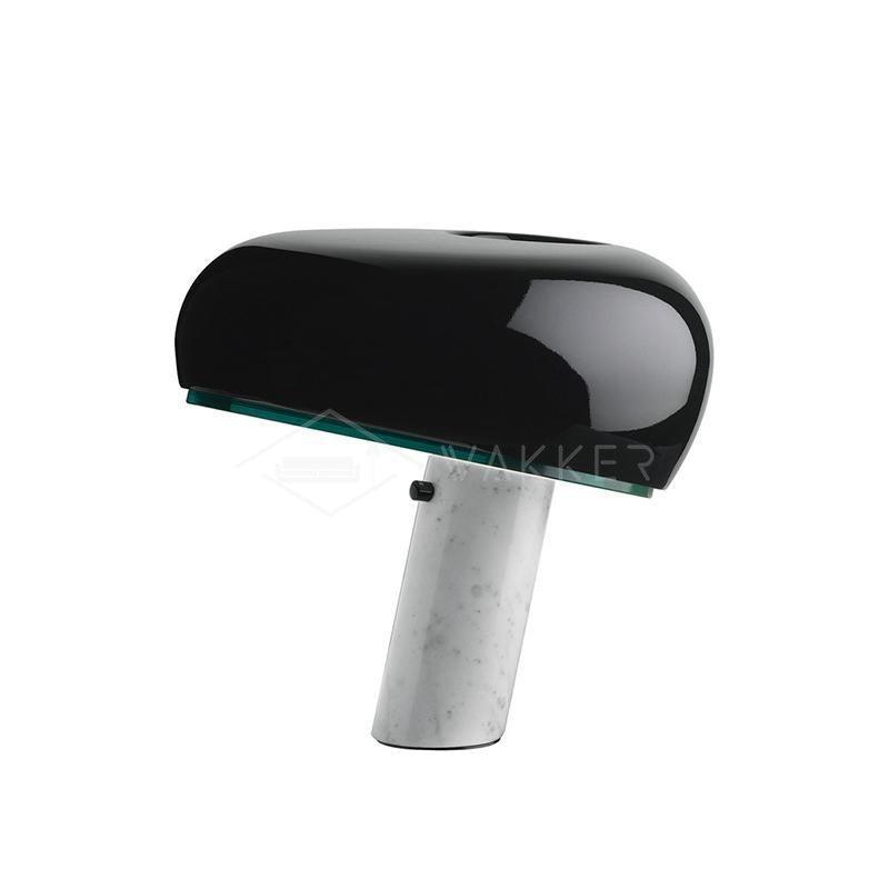 Marmo Italian Carrara Marble Table Lamp with Glazed Metal Reflector