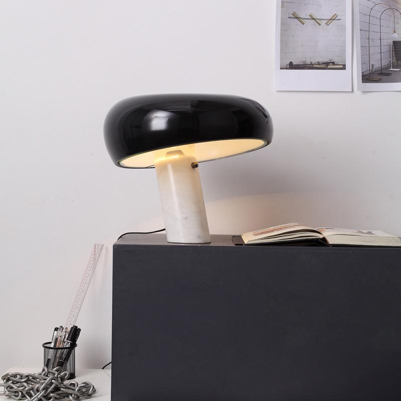 Marmo Italian Carrara Marble Table Lamp with Glazed Metal Reflector
