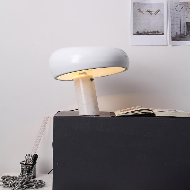 Marmo Italian Carrara Marble Table Lamp with Glazed Metal Reflector