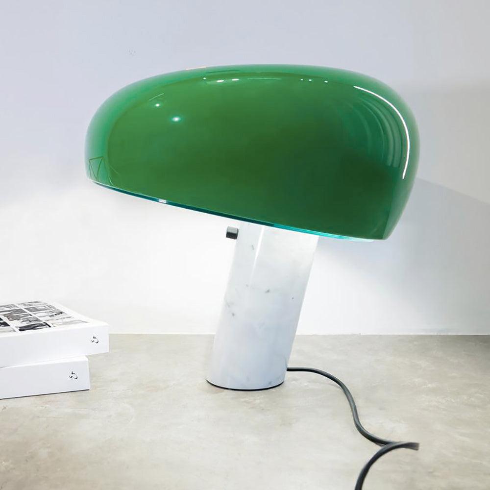 Marmo Italian Carrara Marble Table Lamp with Glazed Metal Reflector