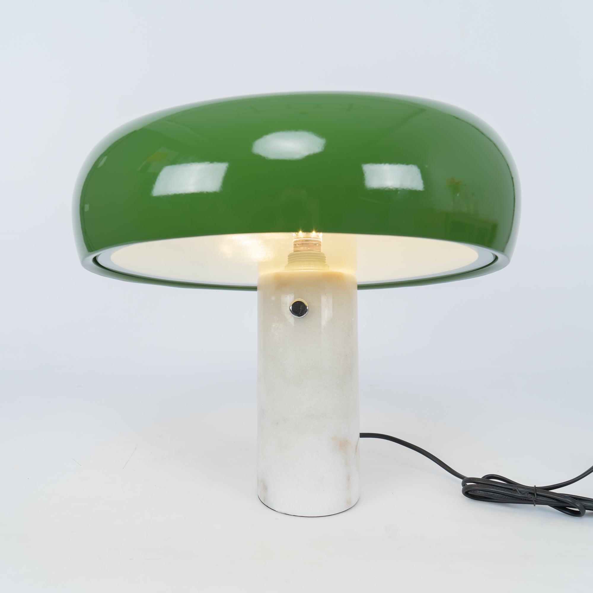 Marmo Italian Carrara Marble Table Lamp with Glazed Metal Reflector