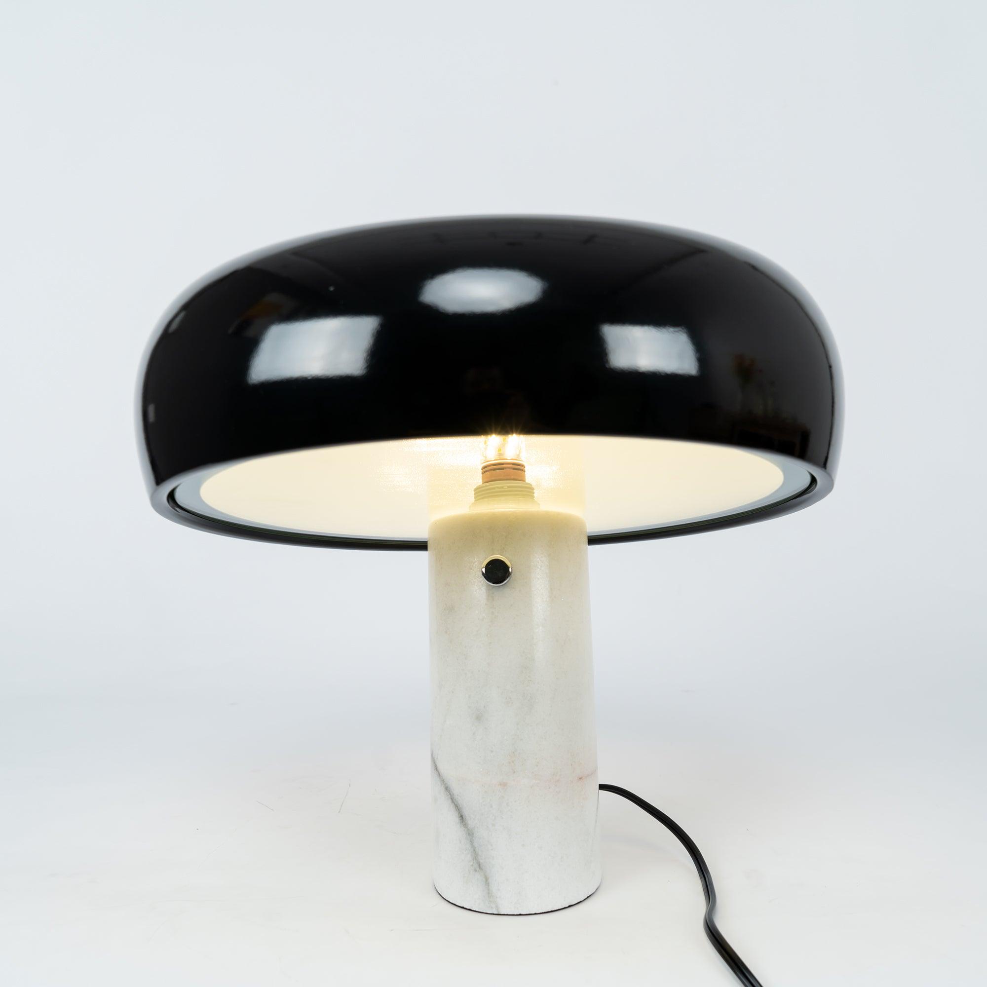 Marmo Italian Carrara Marble Table Lamp with Glazed Metal Reflector