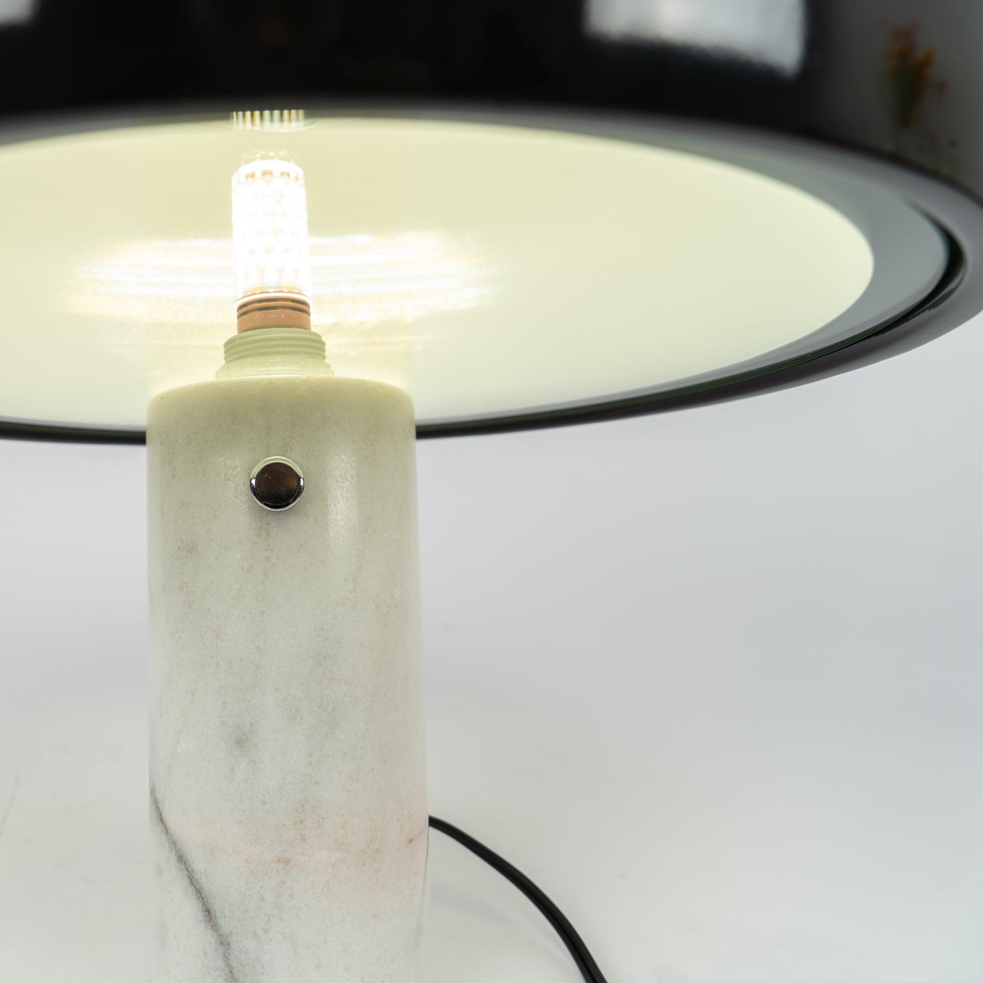Marmo Italian Carrara Marble Table Lamp with Glazed Metal Reflector