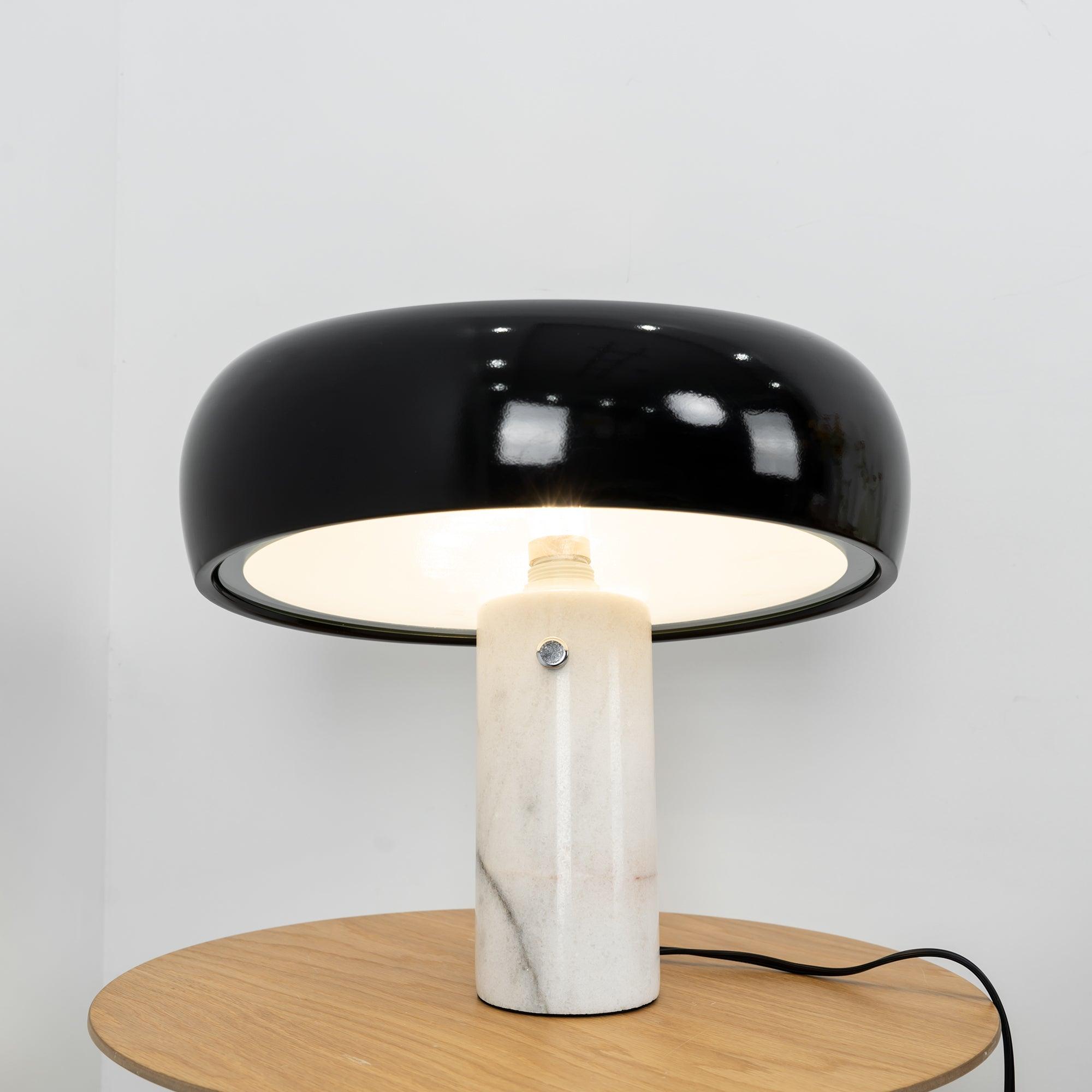 Marmo Italian Carrara Marble Table Lamp with Glazed Metal Reflector