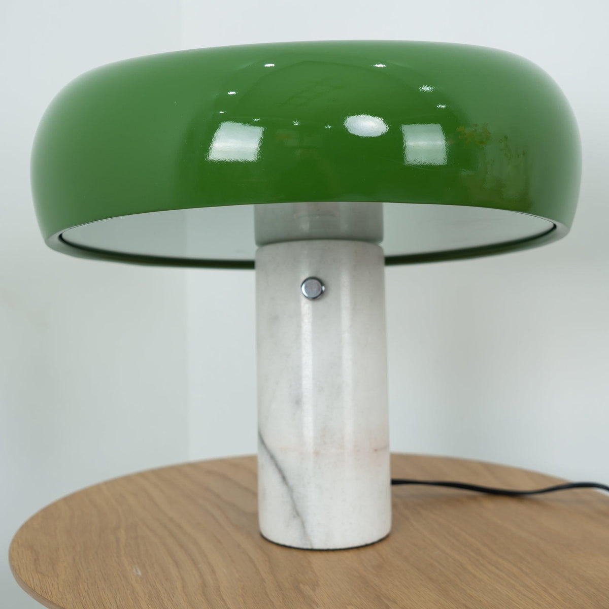 Marmo Italian Carrara Marble Table Lamp with Glazed Metal Reflector
