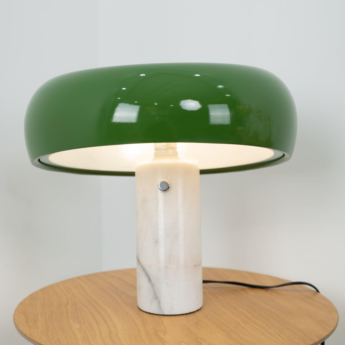 Marmo Italian Carrara Marble Table Lamp with Glazed Metal Reflector