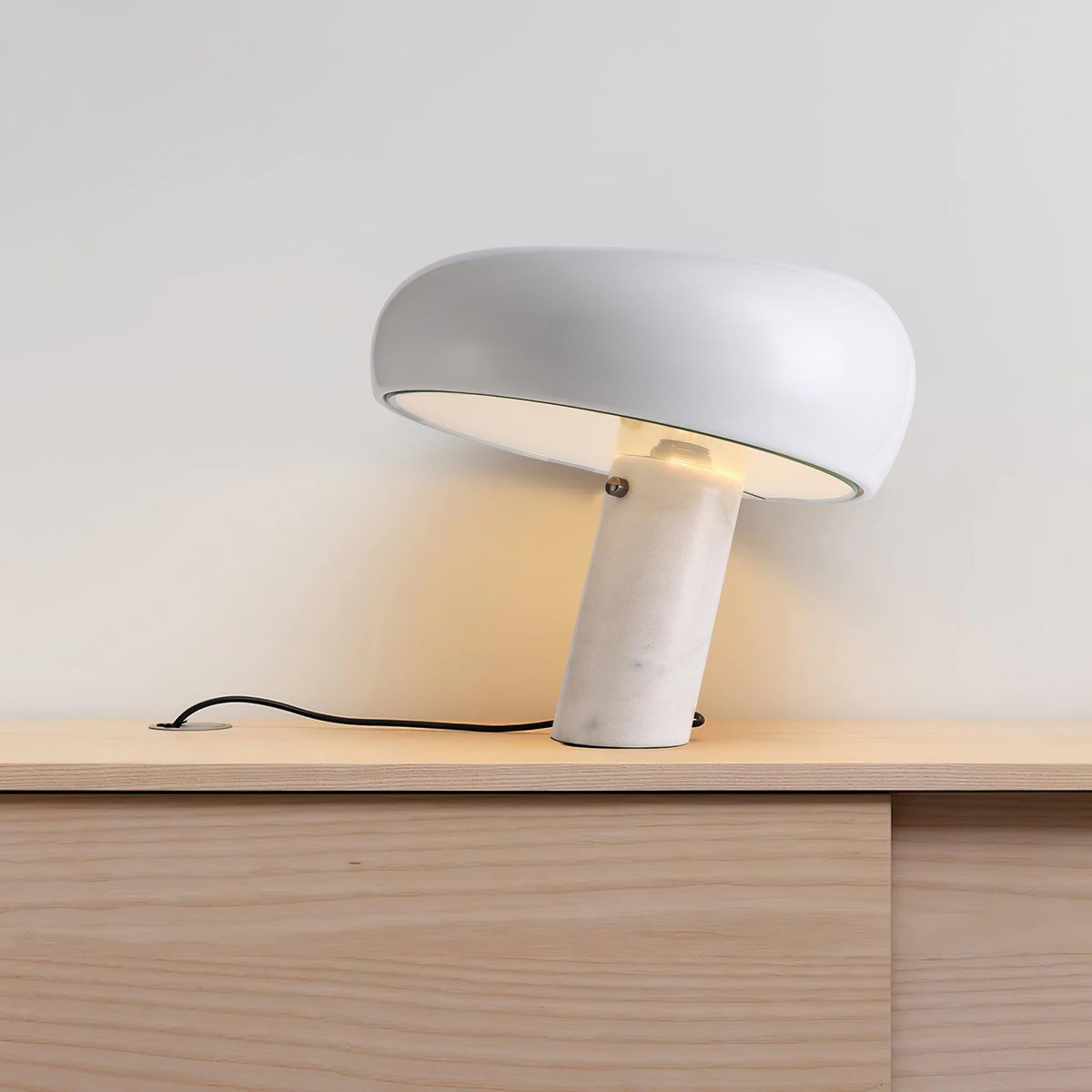 Marmo Italian Carrara Marble Table Lamp with Glazed Metal Reflector