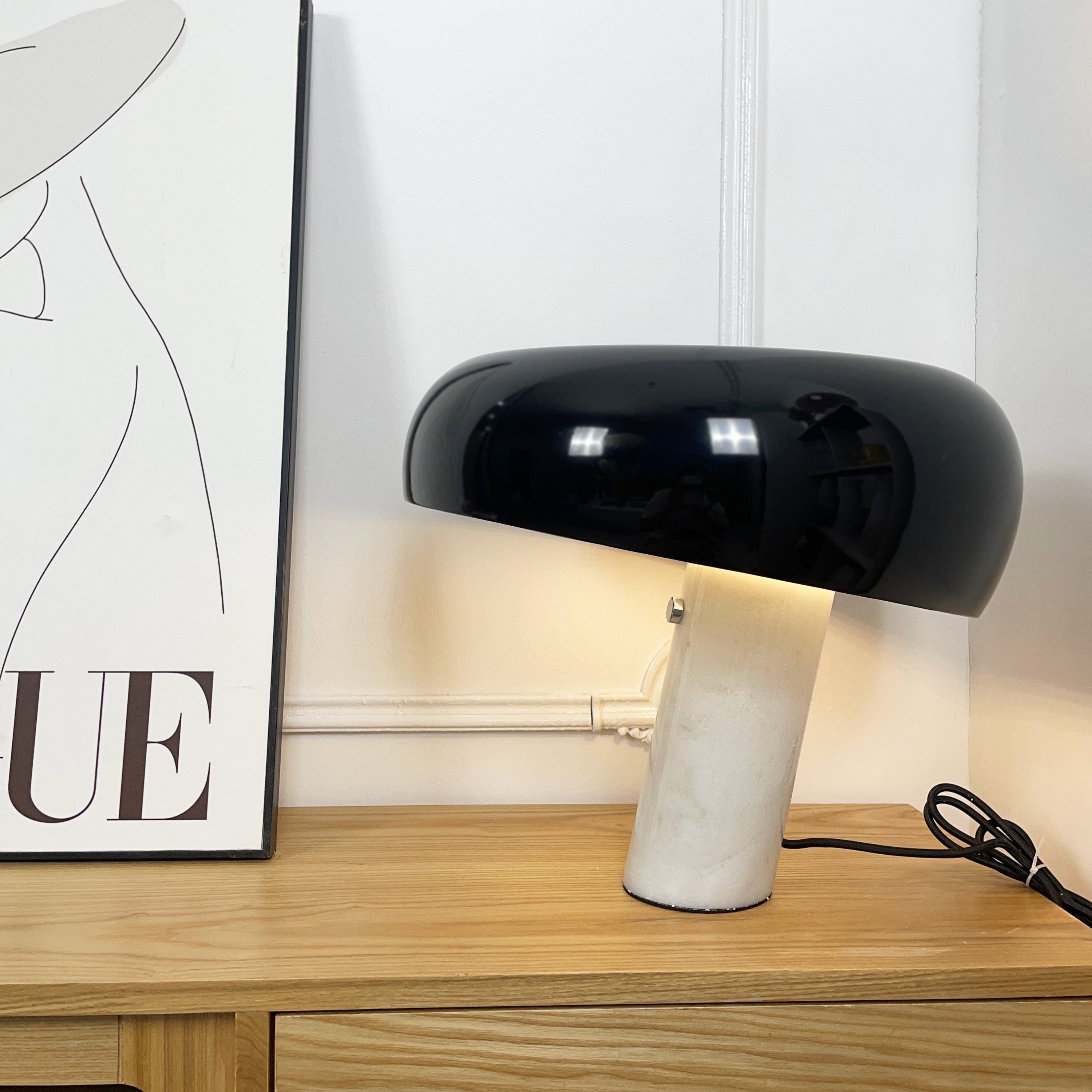 Marmo Italian Carrara Marble Table Lamp with Glazed Metal Reflector