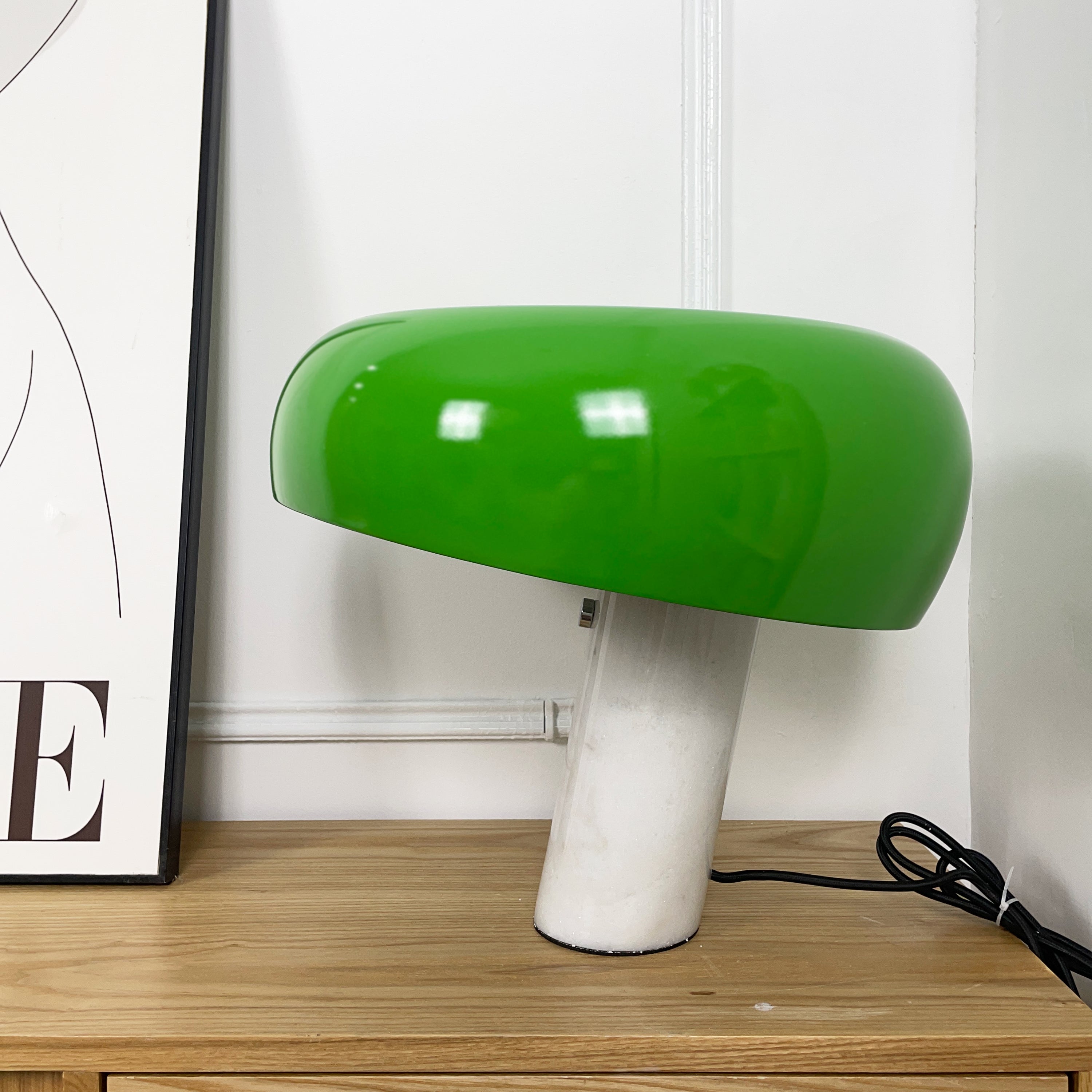 Marmo Italian Carrara Marble Table Lamp with Glazed Metal Reflector