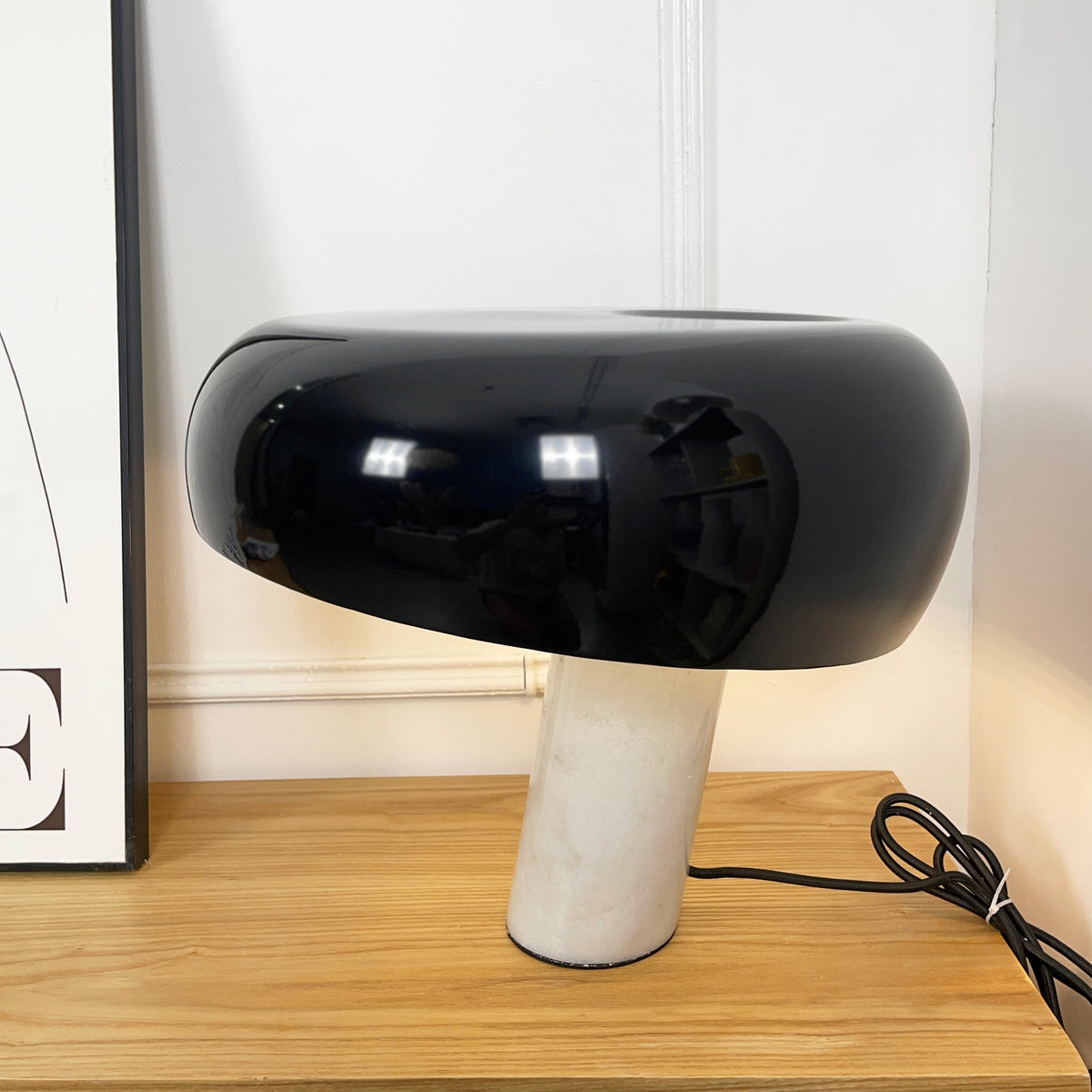 Marmo Italian Carrara Marble Table Lamp with Glazed Metal Reflector