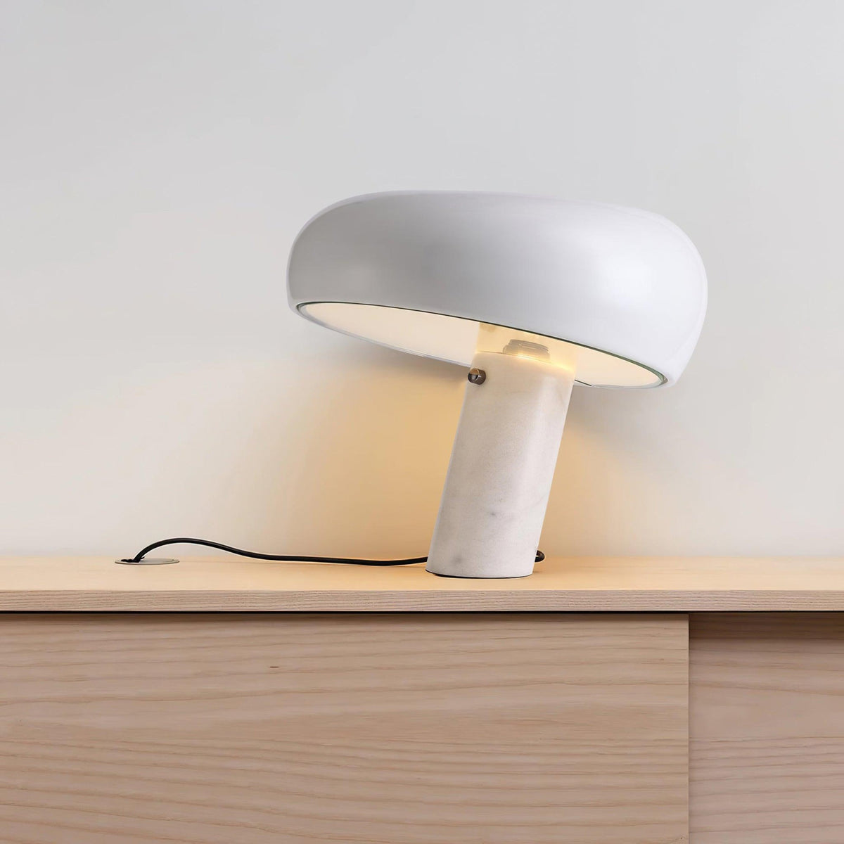 Marmo Italian Carrara Marble Table Lamp with Glazed Metal Reflector