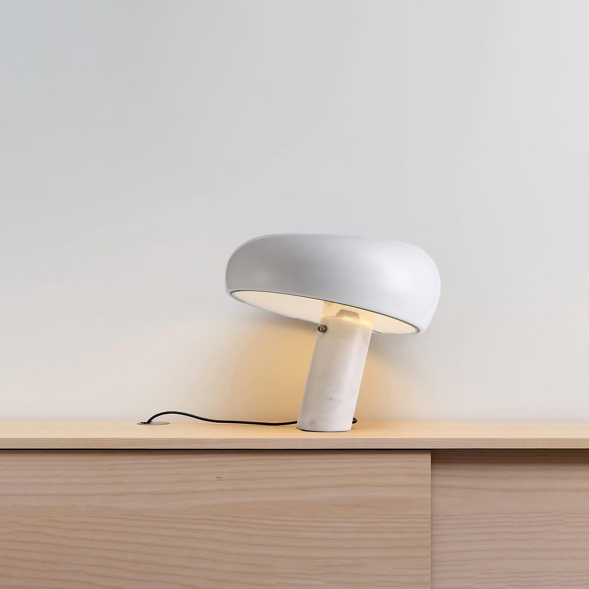 Marmo Italian Carrara Marble Table Lamp with Glazed Metal Reflector