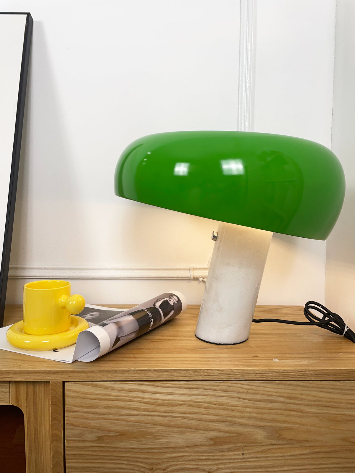 Marmo Italian Carrara Marble Table Lamp with Glazed Metal Reflector