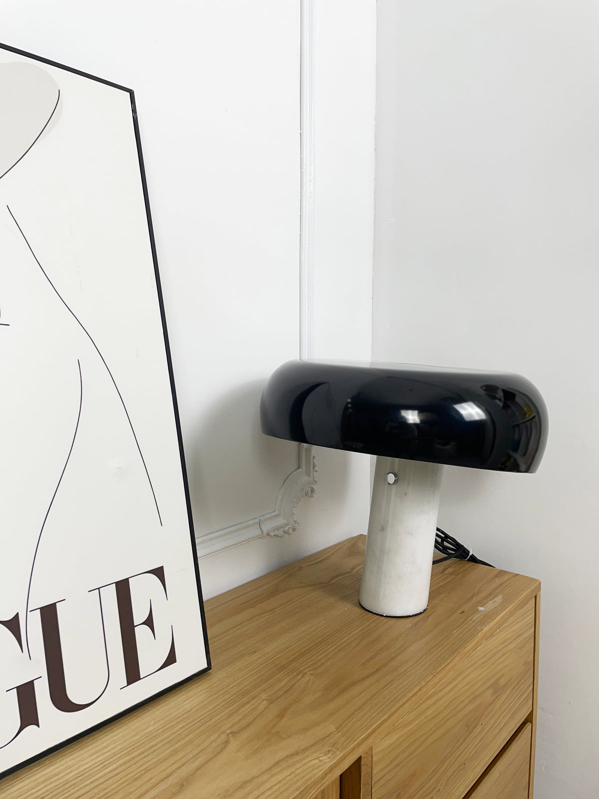 Marmo Italian Carrara Marble Table Lamp with Glazed Metal Reflector