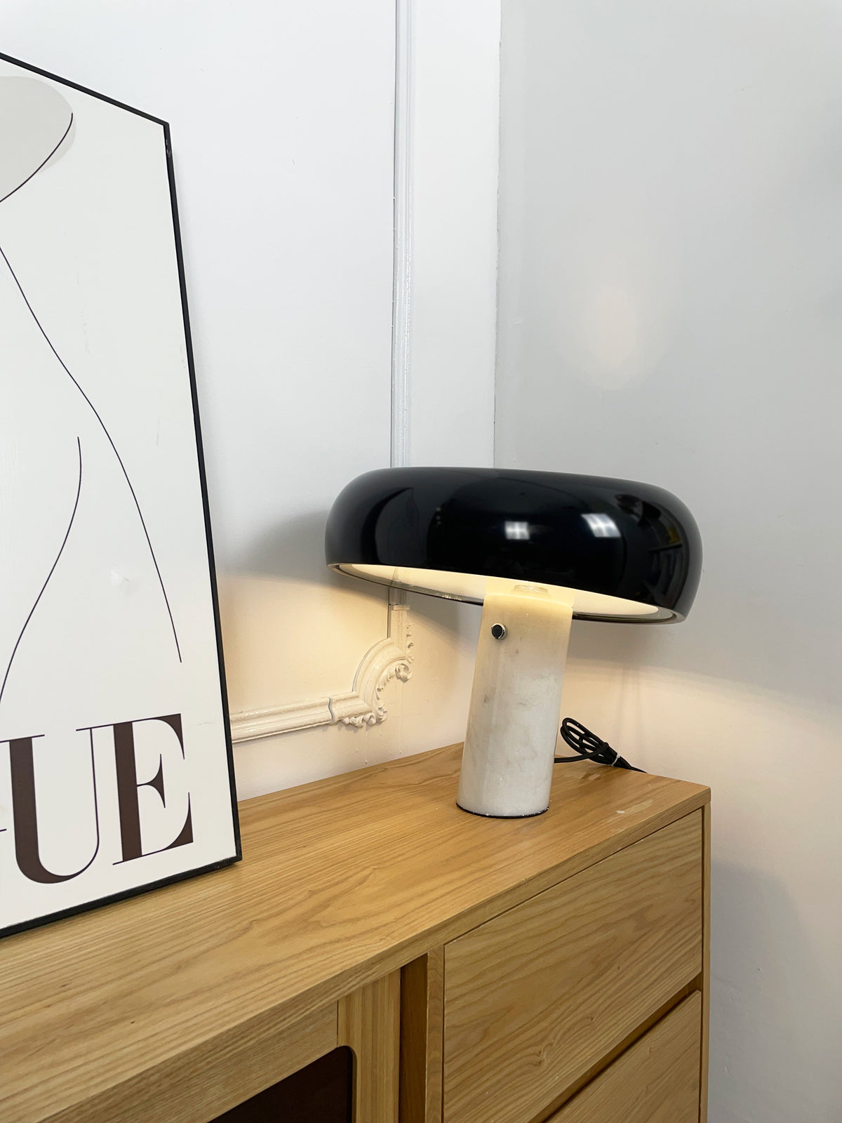 Marmo Italian Carrara Marble Table Lamp with Glazed Metal Reflector